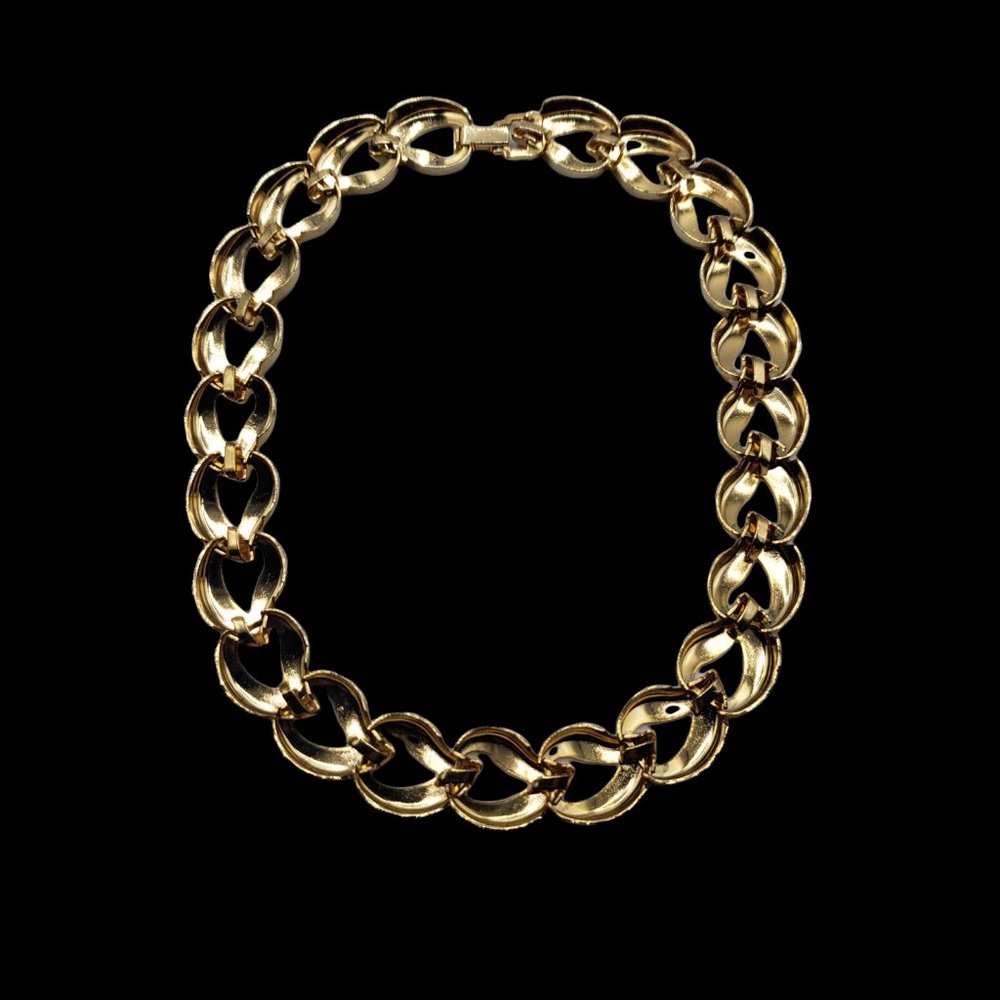 STATEMENT Chunky Chain Link Necklace Collar Length Gold Tone Retro Heart Leaf - Picture 6 of 6